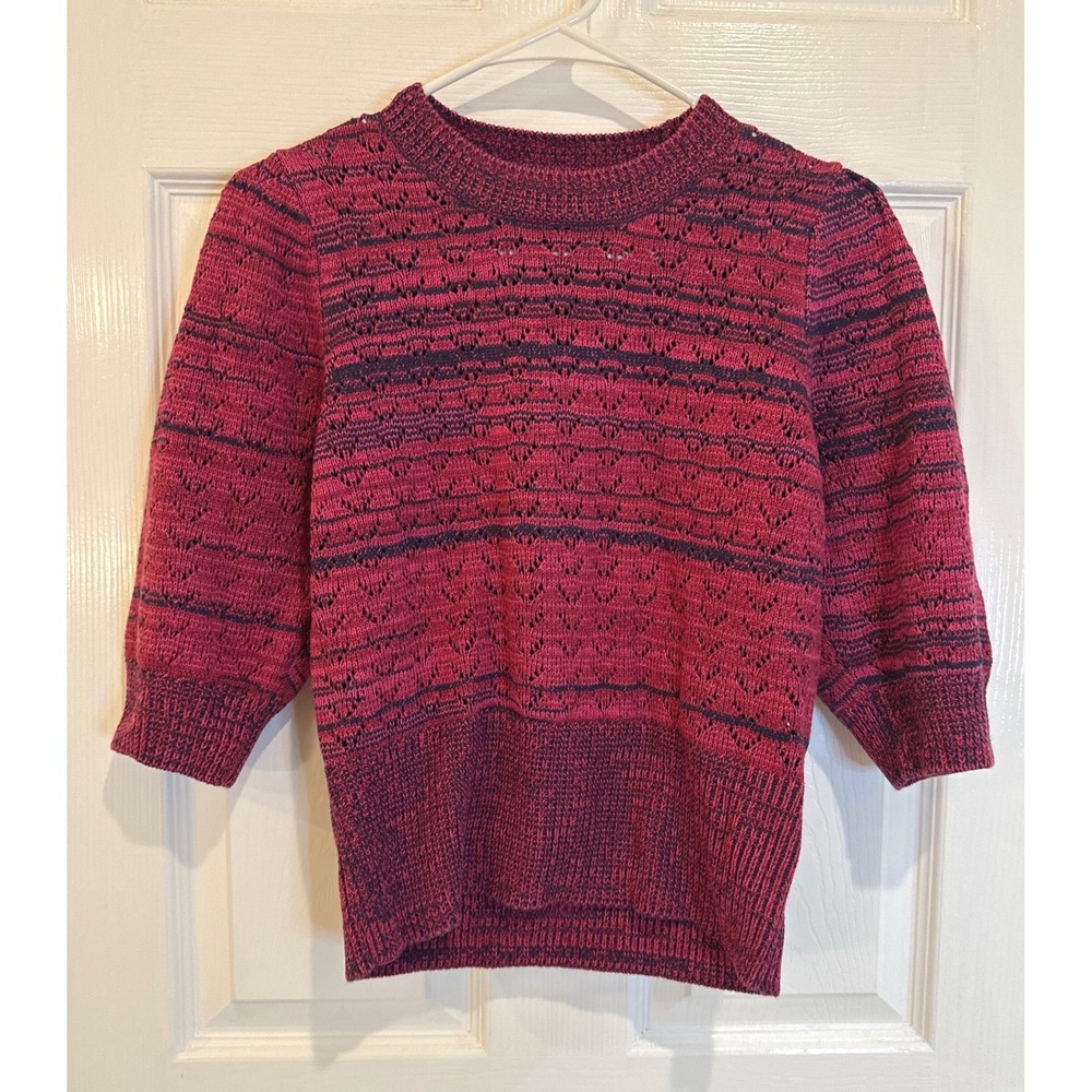 La Joie Women's‎ Medium Pink Knit 3/4 Sleeve Open Knit Sweater Top